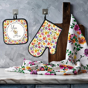 You are beautiful scriptures spring floral oven mitt & pot holder set