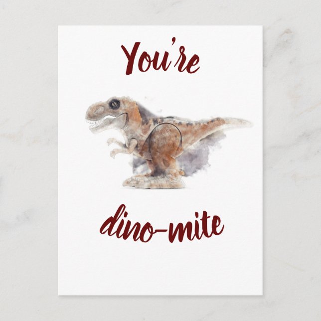 "You Are Dino-Mite! Cute Dinosaur Kids Valentine's Postcard (Front)