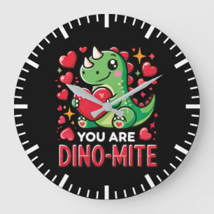 You Are Dino-Mite - Cute Dinosaur Valentine's Day Large Clock