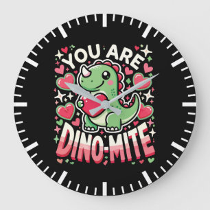 You Are Dino-Mite - Cute Dinosaur Valentine's Day Large Clock