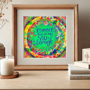 You are Enough Floral Hearts Green Pretty Poster
