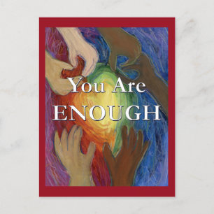 You Are Enough Rainbow Hearts Hands Art Postcard