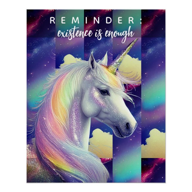 You Are Enough Reminder White Unicorn Inspiration Poster (Front)