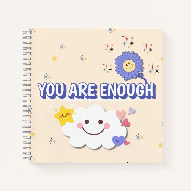 You Are Enough Spiral Notebook – Cute Cloud Design (Front)