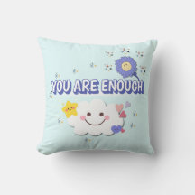 You Are Enough – Whimsical Cloud & Flower Pillow