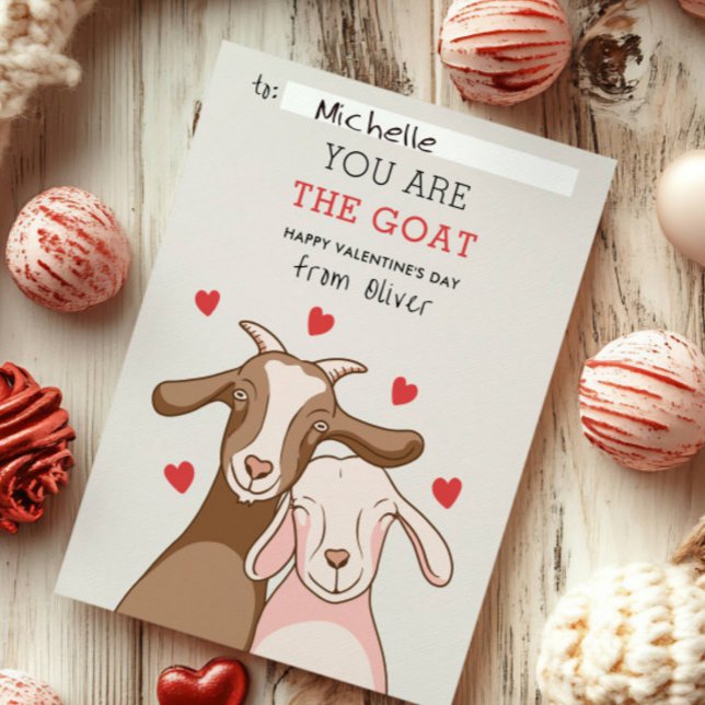 You Are GOAT Pun FUNNY KID classroom valentines Card (Creator Uploaded)