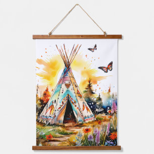 You Are Home! Colourful TeePee with Wildflowers Hanging Tapestry