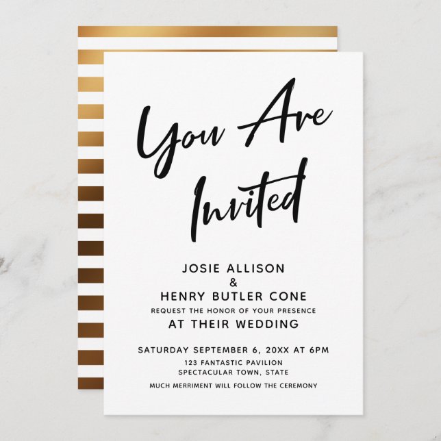 "You Are Invited" Calligraphy Modern Wedding Invitation (Front/Back)