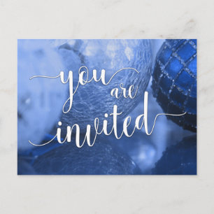 You Are Invited Christmas Party, Blue Glass Balls Postcard
