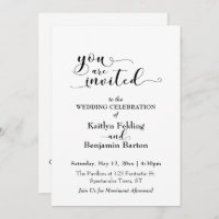 "You Are Invited" Elegant Calligraphy Black White
