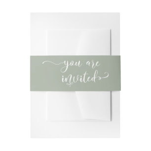 You are Invited Elegant Calligraphy Sage Green Invitation Belly Band