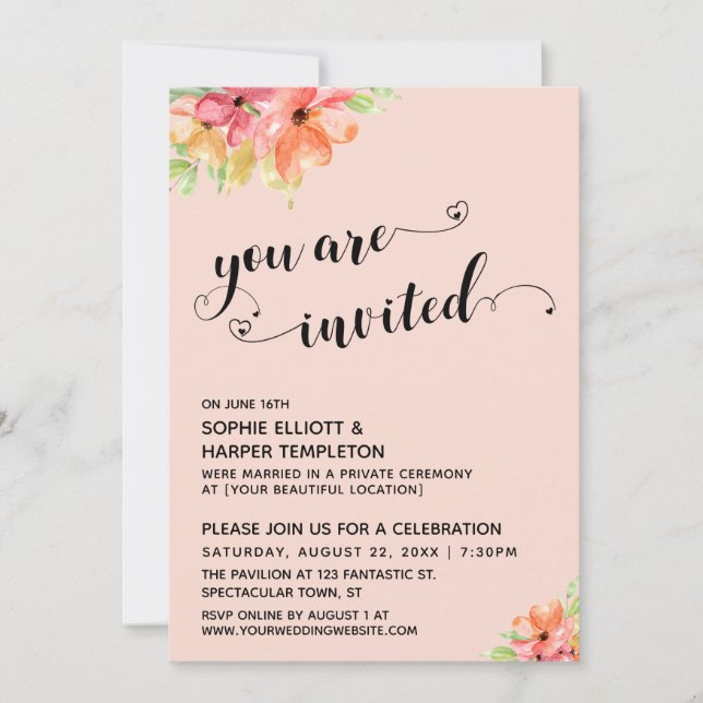 You Are Invited Hearts Script Blush Florals Invitation (Front)