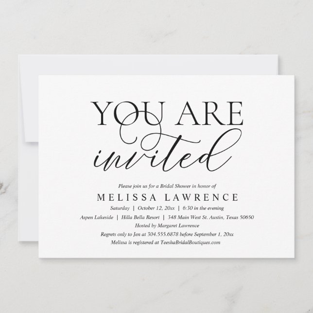 You Are Invited, Modern Bridal Shower Party Invita Invitation (Front)