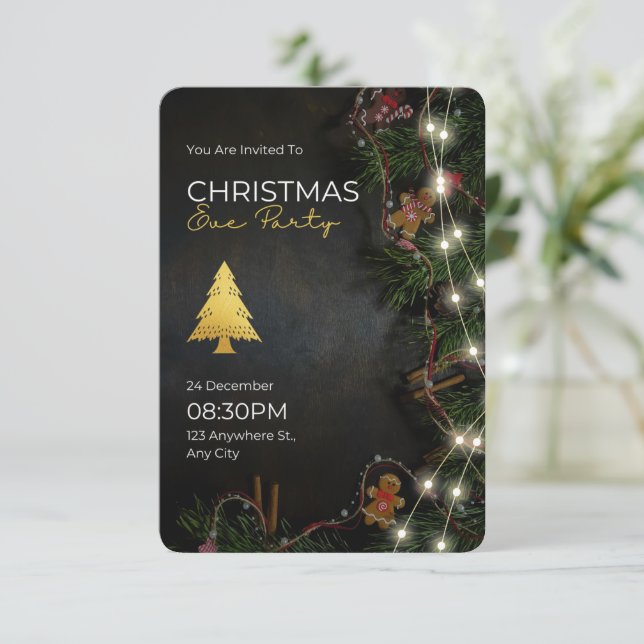 You are Invited to Christmas Eve Party Greeting  Card (Standing Front)