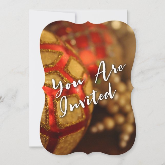 "You Are Invited" Typography with Red & Gold Photo Invitation (Front)