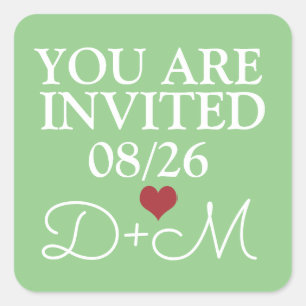 you are invited... wedding pale green square sticker