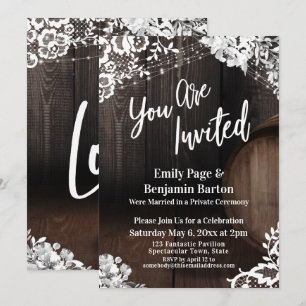 You Are Invited Wood Barrel Lace Lights Flowers Invitation