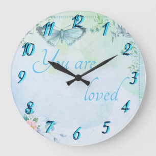 "You are loved" Blue Butterfly Large Clock