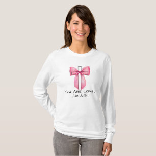 You Are Loved Coquette Pink Bow Cross Sweatshirt T-Shirt