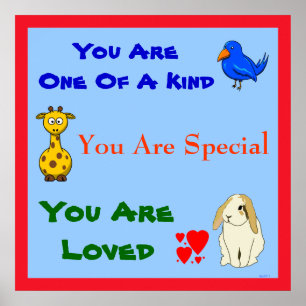 You are Loved Cute Rabbit Bird Giraffe Kids Quote Poster
