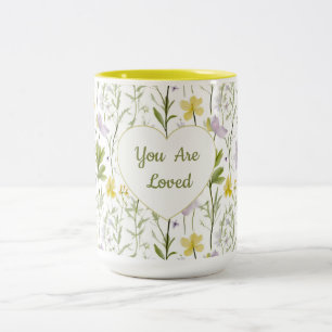 You Are Loved Floral Heart  Two-Tone Coffee Mug