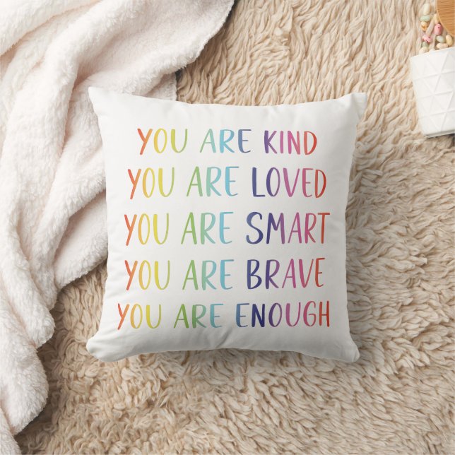 You Are Loved Fun Rainbow Positive Affirmations  Cushion (Blanket)