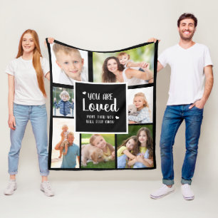 You Are Loved Hearts Black White 7 Photo Collage Fleece Blanket