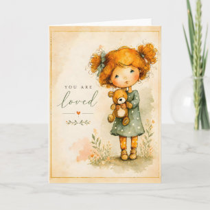 You Are Loved   Little Girl Teddy Bear Card