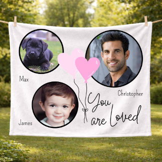 You Are Loved Personalised Photo Heart Balloons F Fleece Blanket