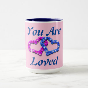 You Are Loved Pink Blue Heart Coffee Mug