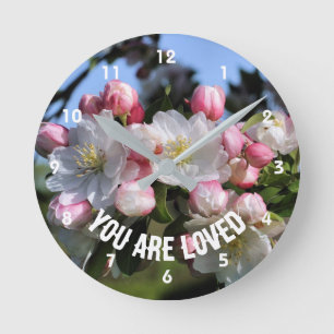 You Are Loved Spring Blossoms Inspirational  Round Clock
