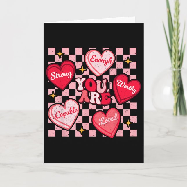 You Are Loved Worthy Enough Candy Heart Teacher Va Card (Front)