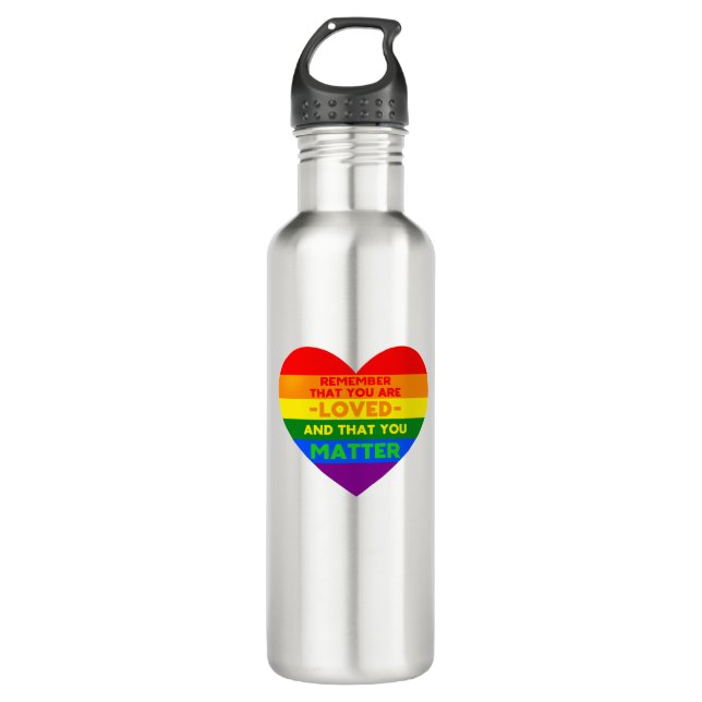 You are loved You matter (LGBT flag heart) 710 Ml Water Bottle (Front)