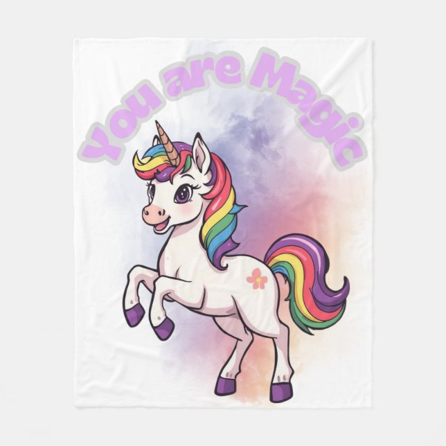 You Are Magic – Süßes Einhorn mit Regenbogenmähne Fleece Blanket (Front)