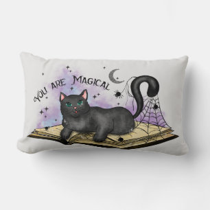 You Are Magical –Mystical Black Cat & Vintage Book Lumbar Cushion