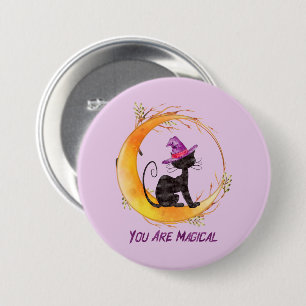 You Are Magical – Witch Black Cat on Crescent Moon 7.5 Cm Round Badge