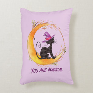You Are Magical – Witch Black Cat on Crescent Moon Decorative Cushion