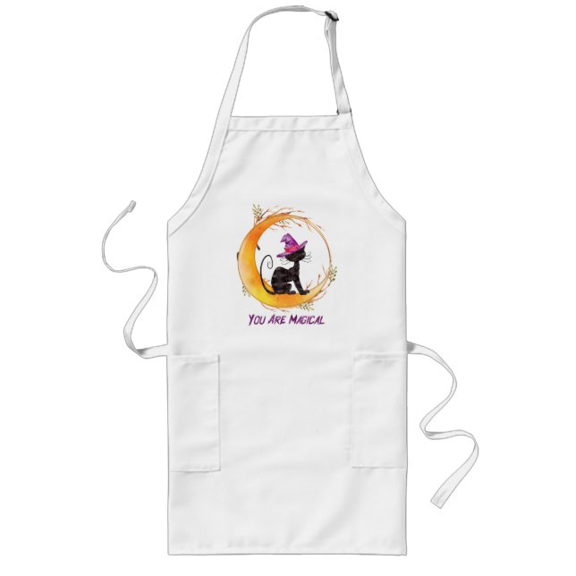 You Are Magical – Witch Black Cat on Crescent Moon Long Apron (Front)