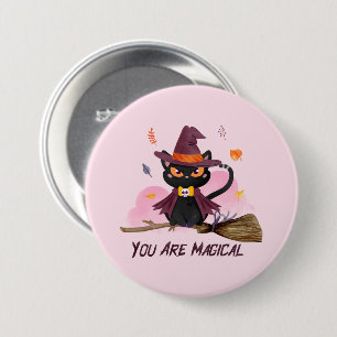 You Are Magical – Witch Cat Riding a Broom 7.5 Cm Round Badge