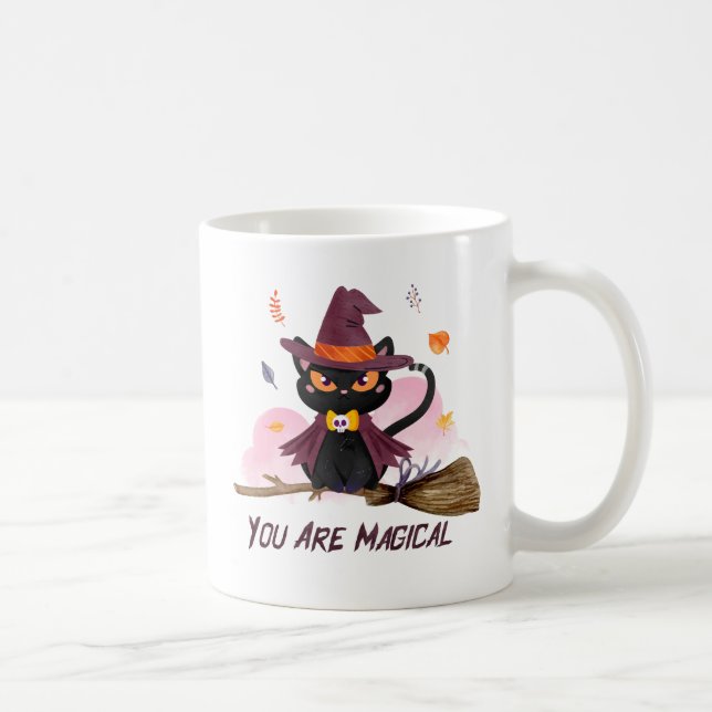 You Are Magical – Witch Cat Riding a Broom Coffee Mug (Right)