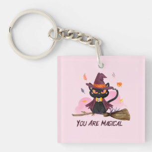 You Are Magical – Witch Cat Riding a Broom Key Ring