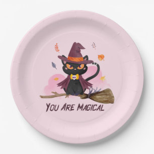 You Are Magical – Witch Cat Riding a Broom Paper Plate