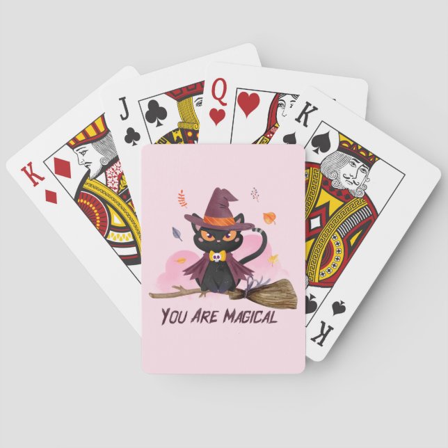 You Are Magical – Witch Cat Riding a Broom Playing Cards (Back)