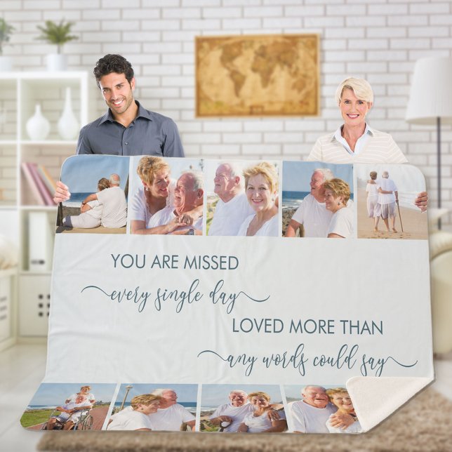 You are Missed 10 Photo Border Blue Remembrance Sherpa Blanket (Creator Uploaded)