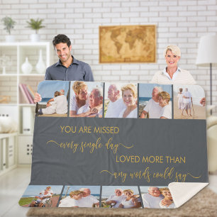 You are Missed 10 Photo Border Grey Remembrance Sherpa Blanket