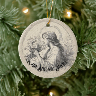 You Are My Angel Vintage Christmas Personalized  Ceramic Ornament