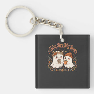 You Are My Boo Cute Ghost Couple Pumpkin Coffee Key Ring