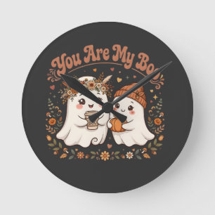 You Are My Boo Cute Ghost Couple Pumpkin Coffee Round Clock