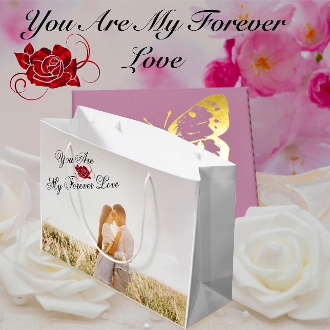 “You Are My Forever Love” Red Rose Elegant Photo  Large Gift Bag (Creator Uploaded)