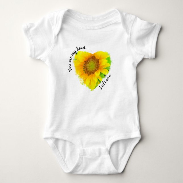 You are my heart . . .Cheery Yellow Sunflower Baby Bodysuit (Front)